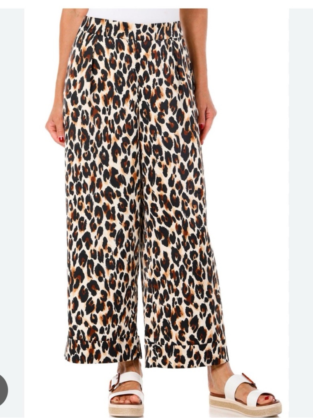 Nine West Leopard Print Wide Leg Pants - Black, Brown, Cream Size PL